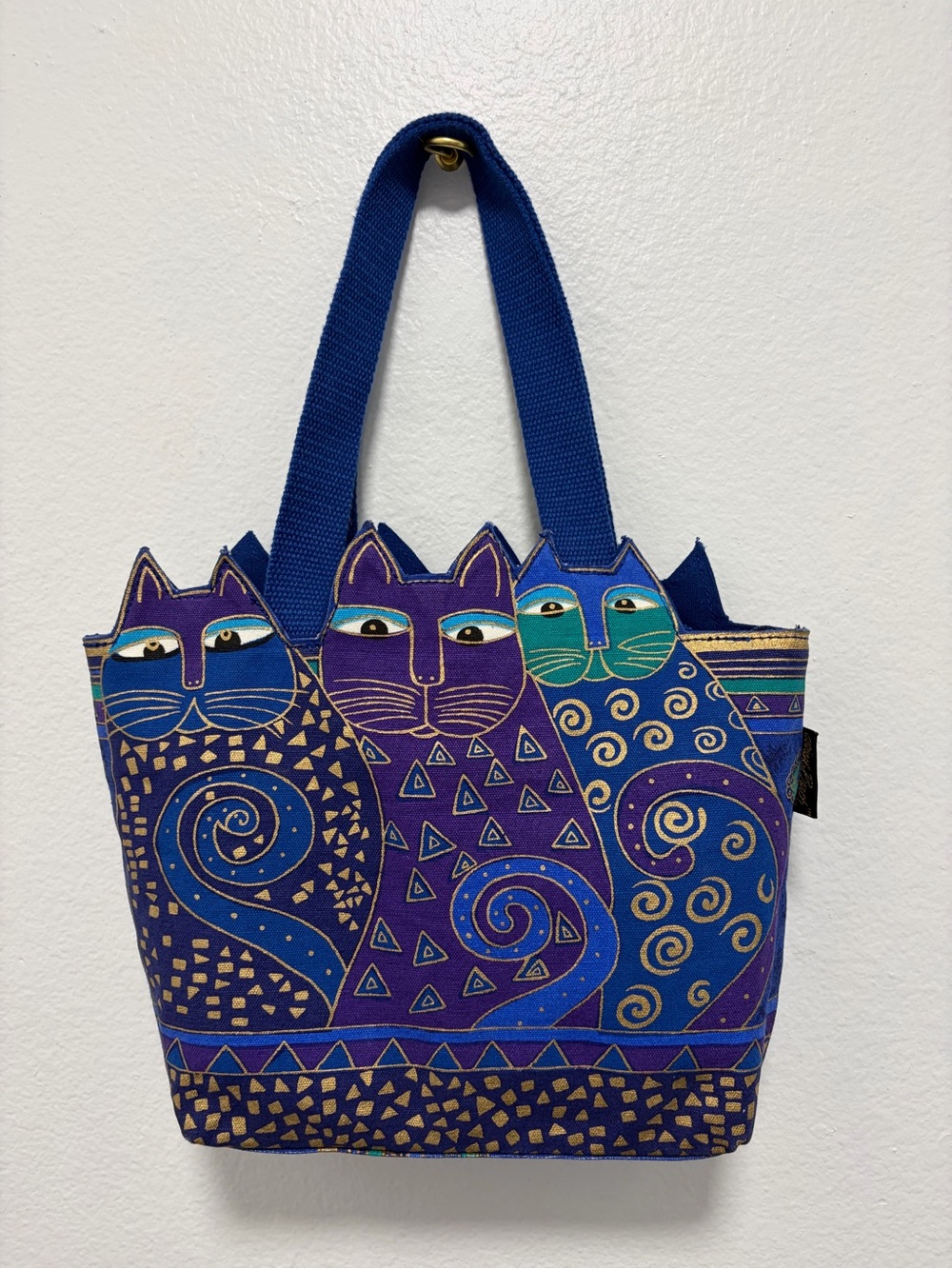 Laurel Burch Three Cats Canvas Zip Top Mini Tote Bag - NWOT
